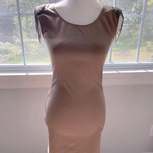 𝅺beaded shoulder tan body on dress